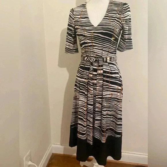 Hobbs London Amelia Abstract Striped MIDI Dress Tie Waist Size 2 - Picture 9 of 10